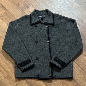 Herman Geist wool cardigan blazer large grey casual pea coat vintage luxury boho